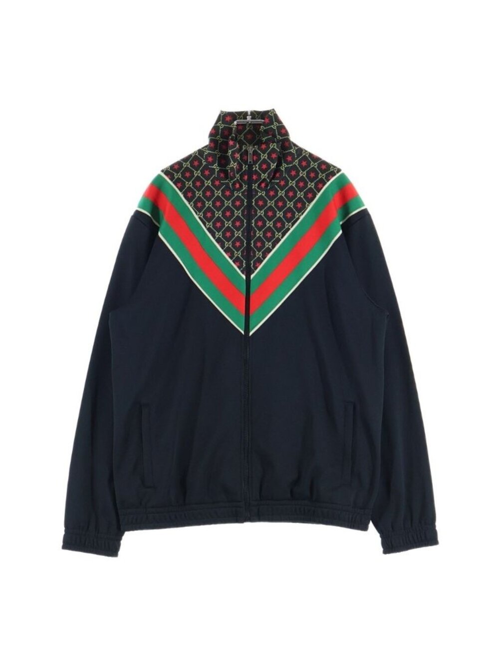 Gucci GG Star Track Jacket Jersey Polyester Zip Up Cotton Black